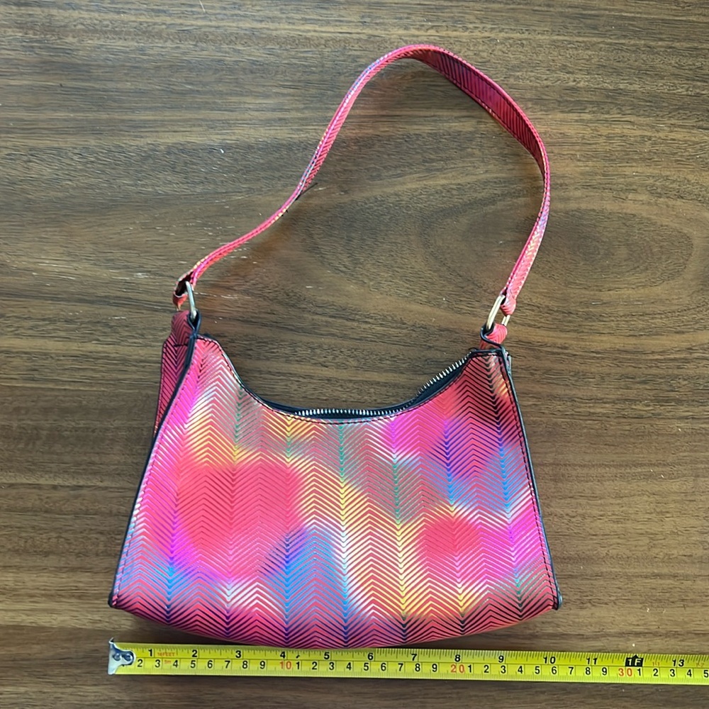 Metallic, colorful, print shoulder bag